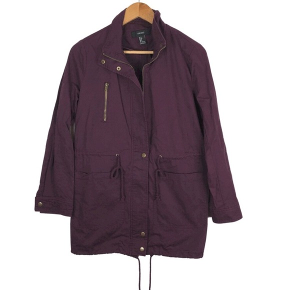 Forever 21 Burgundy Utility Jacket Drawstring Waist Zip Front Women - Picture 7 of 15
